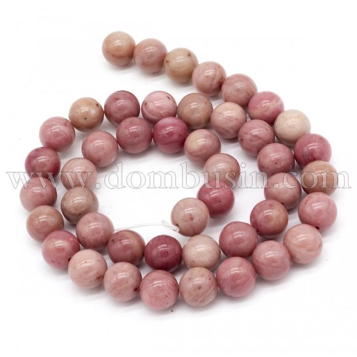 Бусины Натуральный Родонит, на Нитях, Круглые, Цвет: Розовый, Размер: 10мм, Отверстие 1мм, около 38шт/38нить, (УТ100023330)