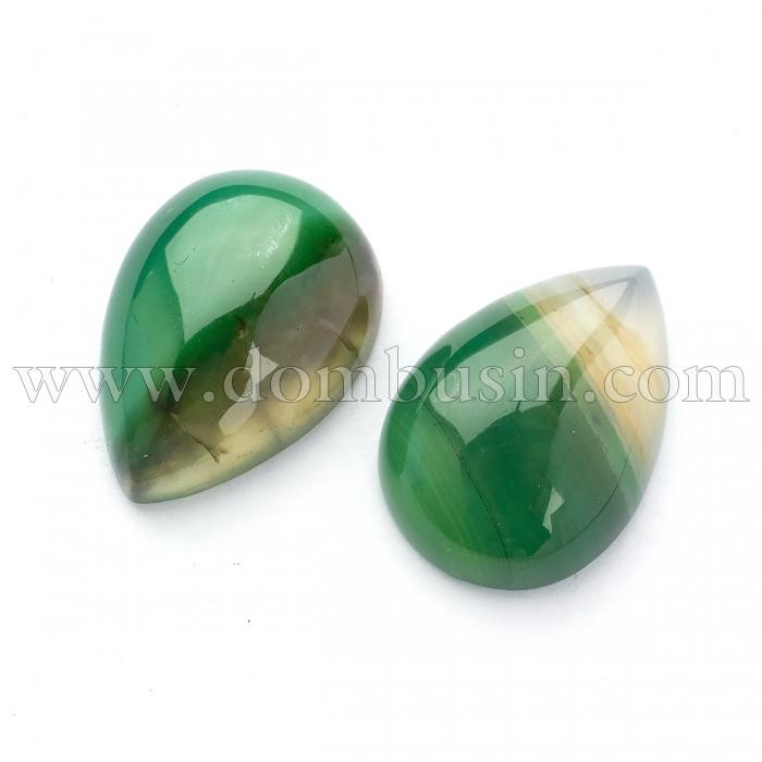 Кабошоны Натуральный Полосатый Агат, Окрашенные, Капля, Зеленый, 25x18x6-7мм (УТ100022536)