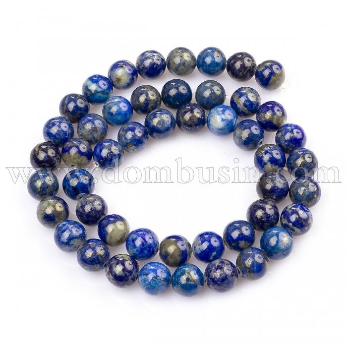 Бусины Натуральный Лазурит, На нитях, Круглые, Цвет: Синий, Размер: 8мм, Отв. 1мм, около 49шт/39.5см/нить, (УТ100023415)