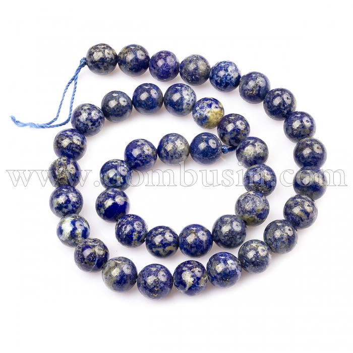 Бусины Натуральный Лазурит, на нитях, Круглые, Размер: 10мм, Отв. 1мм, около 38шт/38см/нить, (УТ100023419)