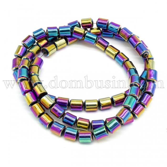 Намистини Синтетичний Гематит, Немагнітний, На нитках, Циліндр, Колір: Мікс 2, 5х4мм, Отвір 1мм, близько 75шт / 40см / нитка, (УТ100023503)