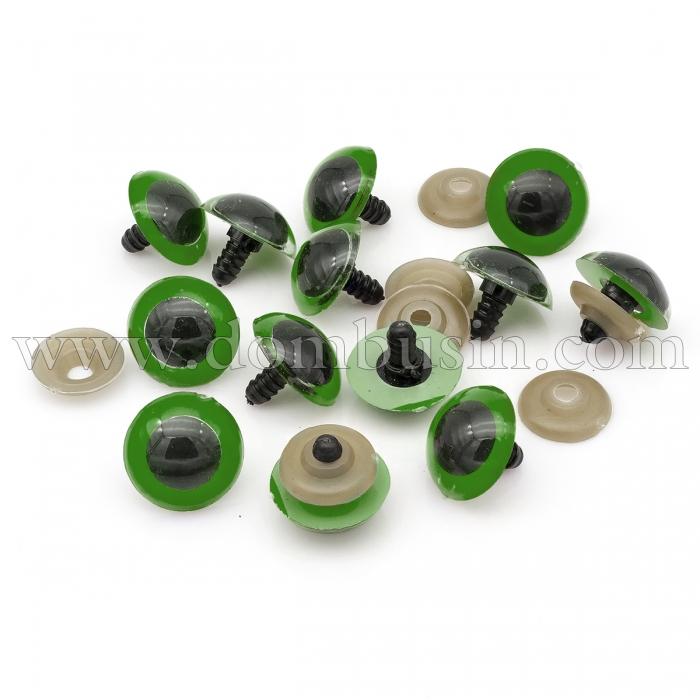 Глазки с Фиксатором и Штифтом, для Игрушек, Круглые, Цвет: Зеленый, Размер: 20мм, (УТ100023560)
