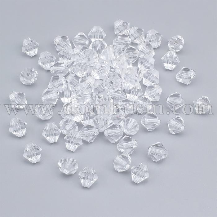 Намистини Акрил Кристал Біконус, Прозорі, Грановані, Пофарбовані, Колір: Безбарвний, Розмір: Діаметр: 12мм, Отвір 2мм, близько 27шт / 25г, (УТ100023918)