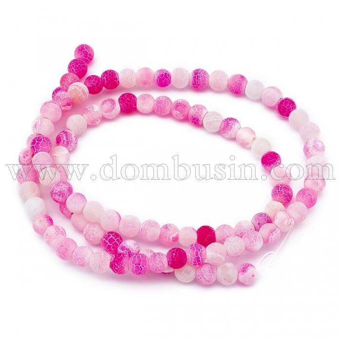 Намистини Агат Кракле Натуральний, Круглі, На нитках, Колір: Біло-Рожевий, Діаметр: 4 мм, Отвір 0.8мм, близько 93шт / 38см / нитка, (УТ100023989)