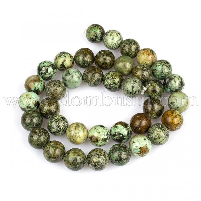 Бусины Натуральная Африканская Бирюза, На нитях, Круглые, Размер: 10мм, Отв. 1мм, около 40шт/38см/нить, (УТ100023994)