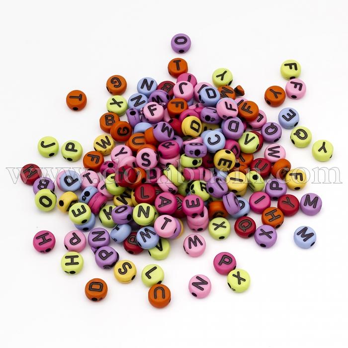 Бусины Акрил Буквы, Крафт Стиль, Цвет: Микс, Размер: 6-7х3.5-4мм, Отверстие 2мм, около 360шт/50г, (УТ100024797)