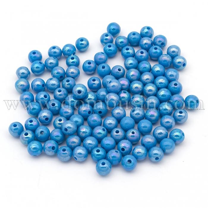 Бусины Акрил АВ-цвет, Непрозрачные, Круглые, Цвет: Синий, Размер: 6мм, Отверстие 1.5мм, около 200шт/25г, (УТ100024823)