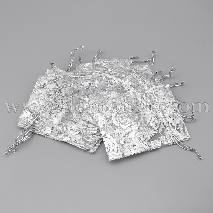 Подарочный Мешочек из Органзы, Рисунок Цветы, Прозрачный, Цвет: Белый, Размер: 9x7см, (УТ100024926)