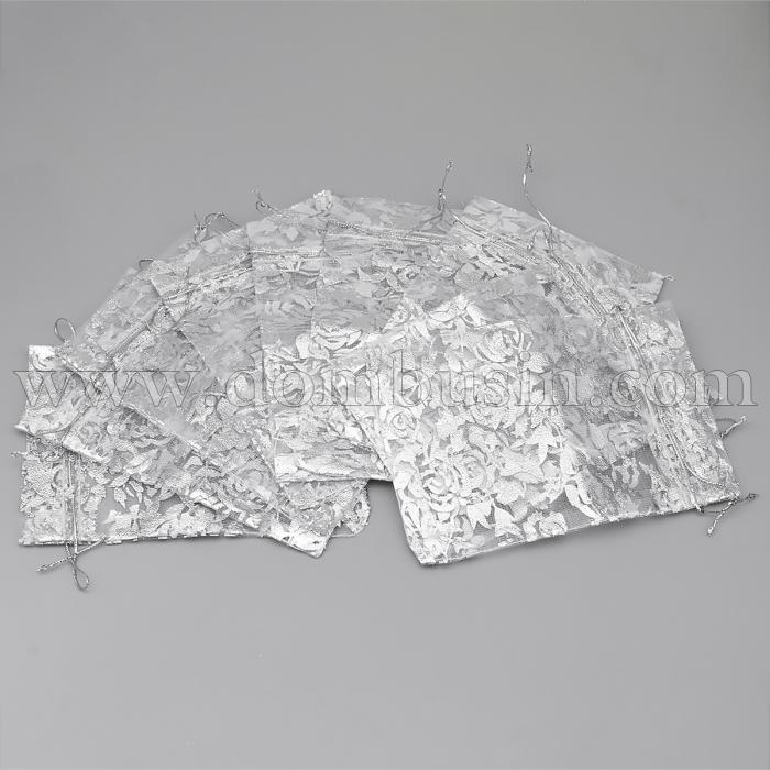 Подарочный Мешочек из Органзы, Рисунок Цветы, Прозрачный, Цвет: Белый, Размер: 18x13см, (УТ100024927)