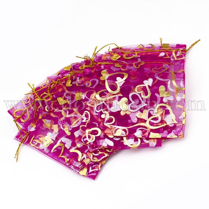 Подарунковий Мішечок з Органзи, Малюнок Серце, Прозорий, Орхідея, 14x10см, (УТ100024937)