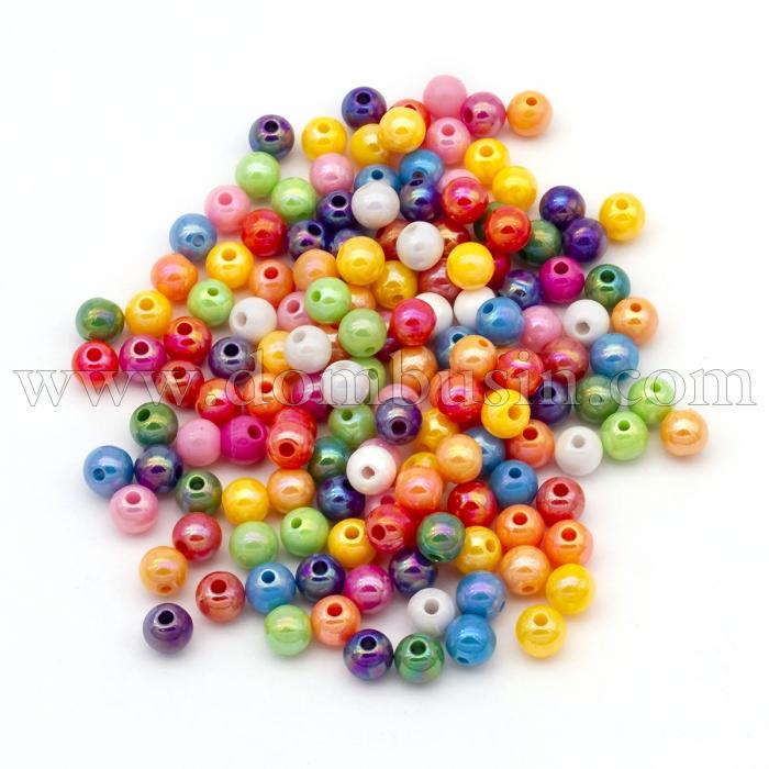 Бусины Акрил АВ-цвет, Непрозрачные, Круглые, Цвет: Микс, Размер: 6мм, Отв. 1.5мм, около 400шт/50г, (УТ100024940)