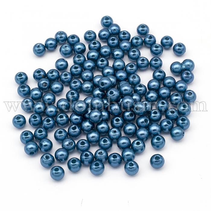 Перли Намистини Акрилові, Глянцеві, Круглі, Колір: Синій, Розмір: 6мм, Отвір  1.5мм, близько 230шт/25г, (УТ100024957)