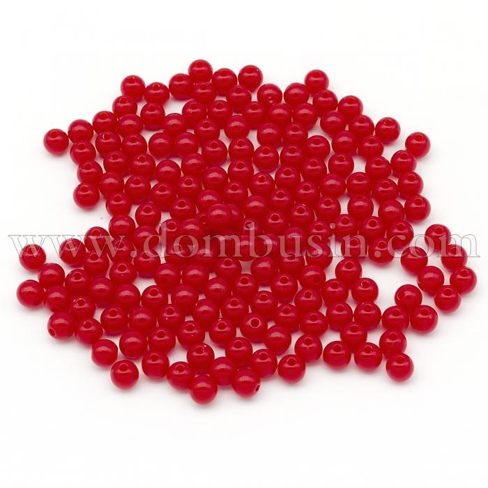 Намистини Акрилові Круглі, Колір: Червоний, Розмір: 6x5.5мм, Отвір: 2мм, 430шт/50г, (УТ100024958)