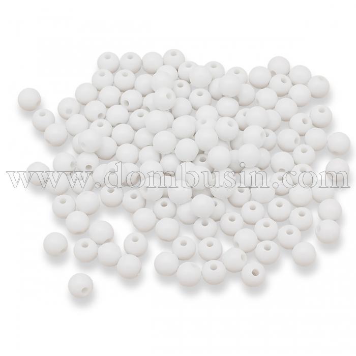 Намистини Акрилові Круглі, Колір: Білий, Розмір: 6x5.5мм, Отвір: 2мм, близько 430шт/50г, (УТ100024959)