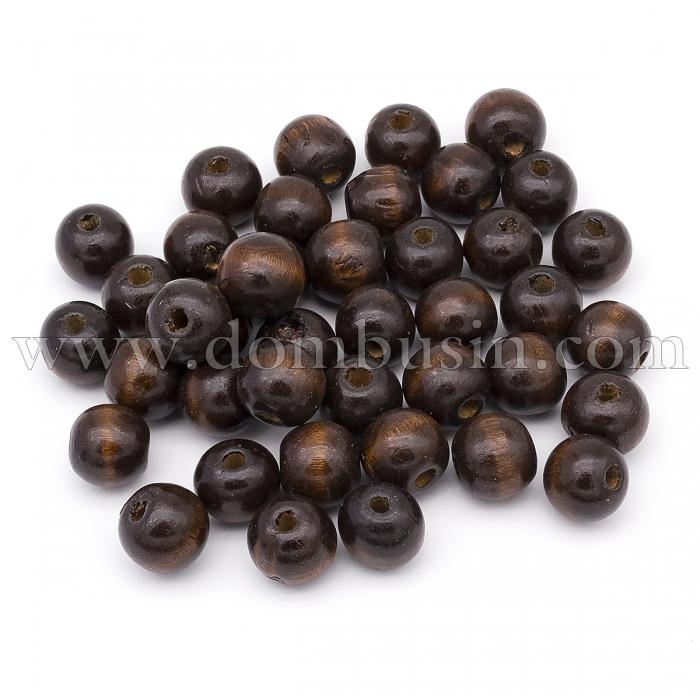 Бусины Дерево Окрашенные, Круглые, Цвет: Коричневый, Размер: 14х13мм, Отверстие 4мм, около 120шт/100г, (УТ100025005)
