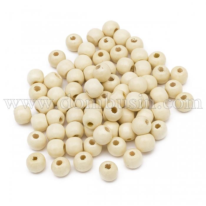 Бусины Дерево Окрашенные, Круглые, Цвет: Бежевый, Размер: 14х13мм, Отверстие 4мм, около 120шт/100г, (УТ100025007)