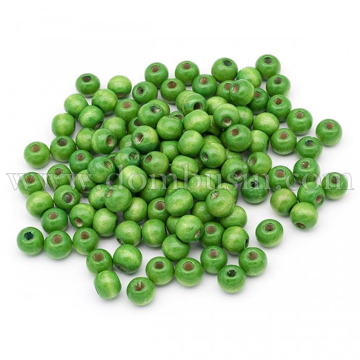 Бусины Деревянные Окрашенные, Круглые, Цвет: Зеленый, Размер: 10х9мм, Отверстие 3мм, около 140шт/50г, (УТ100025027)