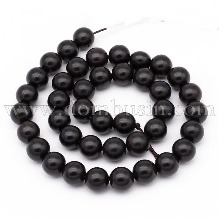 Бусины Натуральное Эбеновое Черное Дерево, Круглые, на Нити, Размер: 10мм, Отв-тие 2мм, около 36шт/35см/нить, (УТ100025043)