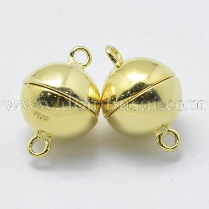 Срібло 925 Застібка Магнітна, Кругла, Колір: Золото, Розмір: 12х8мм, Отвір: 1мм, (УТ100025116)