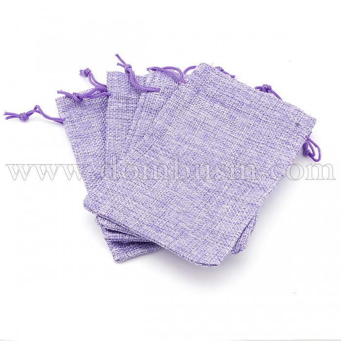 Подарунковий Мішечок з Текстилю, Імітація Рогожки, з Кулискою, Колір: Бузковий, Розмір: 13.5х9.5см, (УТ100025252)