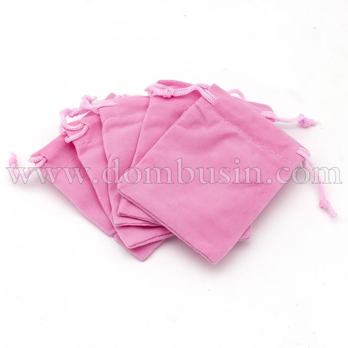 Подарунковий Мішечок з оксамиту, з куліскою, Колір: Рожевий, Розмір: 9х7см, (УТ100025272)