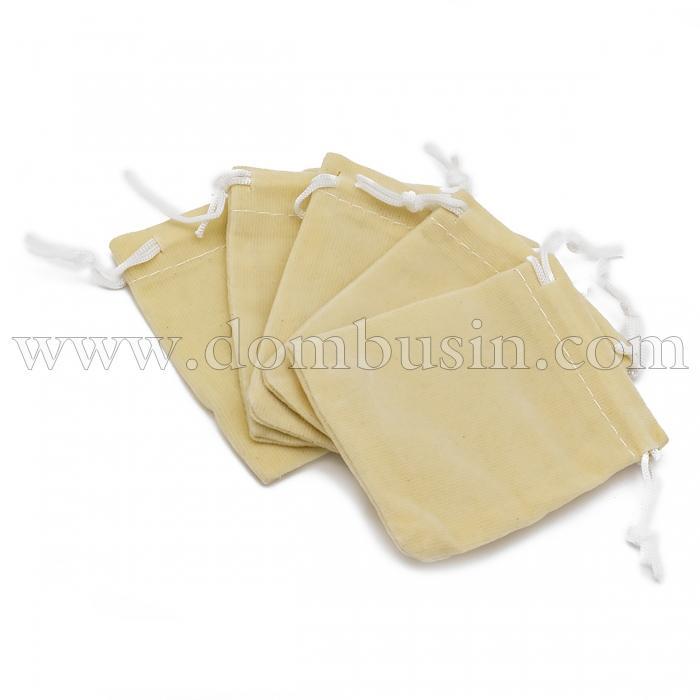 Подарунковий Мішечок з оксамиту, з куліскою, Колір: Бежевий, Розмір: 9х7см, (УТ100025282)