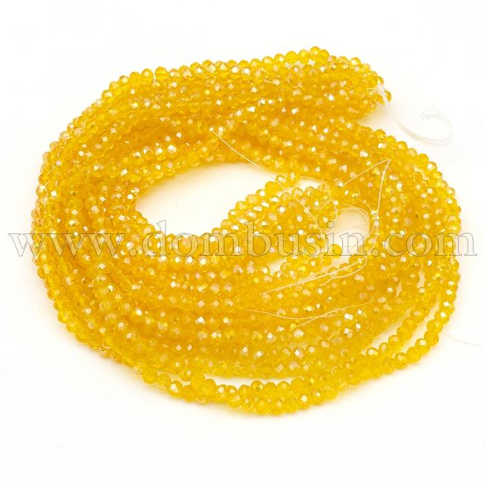 Намистини Гальваніка Скло АВ-Колір, Грані, Рондель, Колір: Оранжевий, 4х3мм, Отвір 0.4мм, близько 130шт/38см/нитка, (УТ100025420)