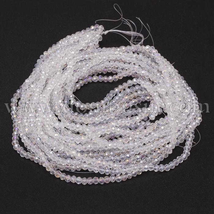 Намистини Гальваніка Скло АВ-Колір, Грані, Рондель, Колір: Прозорий, 4х3мм, Отвір 0.4мм, близько 130шт/38см/нитка, (УТ100025421)