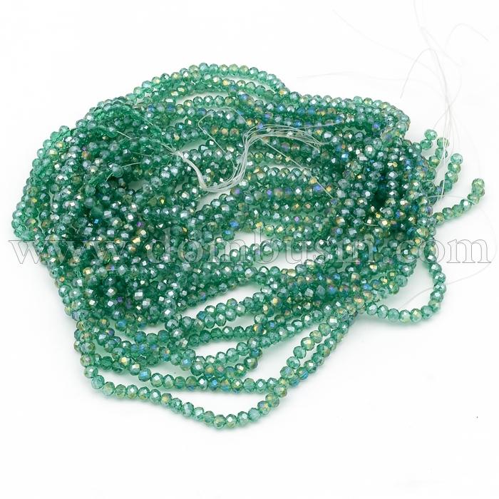 Намистини Гальваніка Скло АВ-Колір, Грані, Рондель, Колір: Темно-Блакитний, 4х3мм, Отвір 0.4мм, близько 125шт/40см/нитка, (УТ100025425)