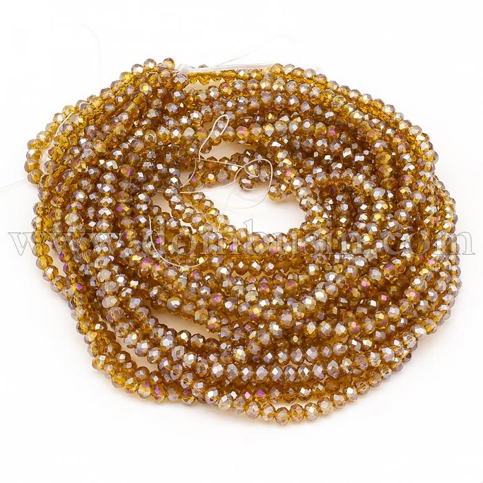 Намистини Гальваніка Скло АВ-Колір, Грані, Рондель, Колір: Перу, 4х3мм, Отвір 0.4мм, близько 125шт/40см/нитка, (УТ100025427)