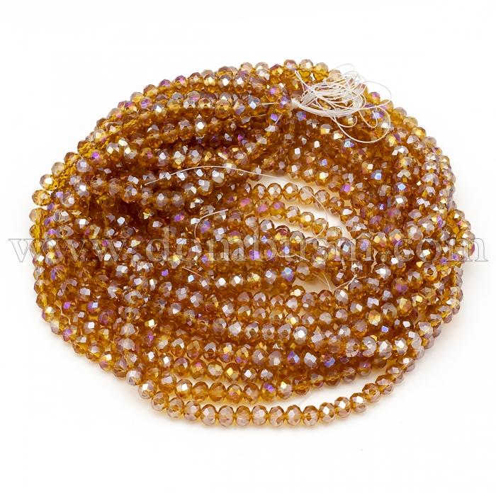 Намистини Гальваніка Скло АВ-Колір, Грані, Рондель, Колір: Перу, 6х5мм, Отвір 1мм, близько 90-92шт/40-42см/нитка, (УТ100025428)