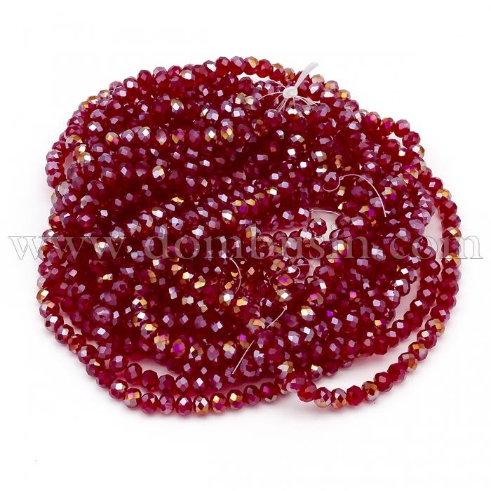 Бусины Гальваника Стекло АВ-Цвет, Граненые, Рондель, Цвет: Малиновый, Размер: 6х5, Отв-тие: 1мм, около 90-92шт/40-42см/нить, (УТ100025432)