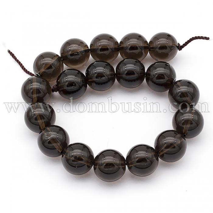 Бусины Натуральный Дымчатый Кварц, На нитях, Круглые, Размер: 12мм, Отверстие 1-2мм, около 15шт/18см/нить, (УТ100025530)