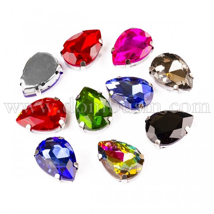 Пришивные Стразы, Стекло Горный Хрусталь, Основа Латунь, Капля, Микс, Длина 18мм, Ширина 13мм, Толщина 6.5мм, Отверстие 0.8-1мм, (УТ100025567)