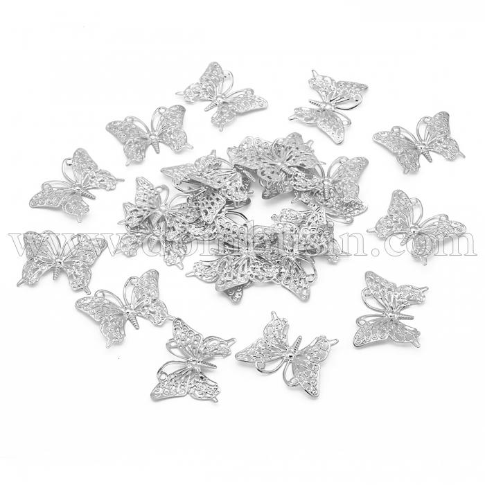 Кулон Бабочка, Железный, Цвет: Платина, Размер: 26х39х1мм, Отверстие 0.5мм, (УТ100026148)