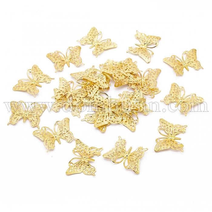 Кулон Бабочка, Железный, Цвет: Светлое Золото, Размер: 26х39х1мм, Отверстие 0.5мм, (УТ100026149)