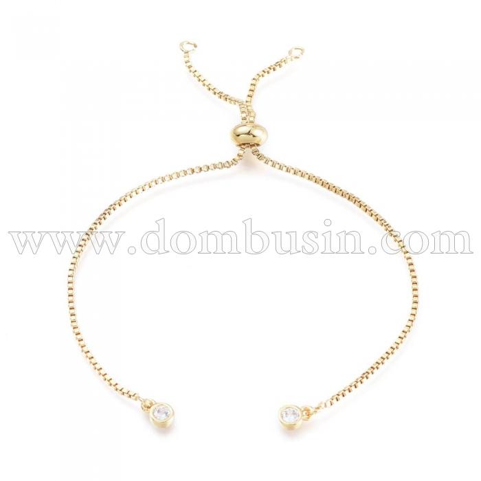 Браслет Слайдер, Латунь+Фианиты, Прозрачные, Покрытие Золото 18К, Размер: Длина 110-120мм, Ширина 1мм, Отверстие 1.5мм, (УТ100026204)