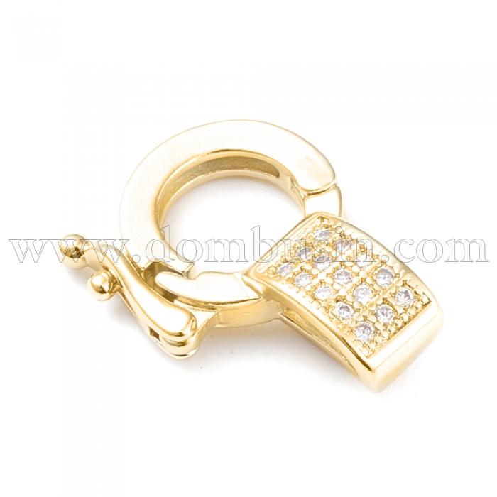 Застежка Твистер, Латунь с Фианитами, Цвет: Золото, Размер: 18х13.5х6мм, Отверстие: 5.5х3.5мм, (УТ100026225)