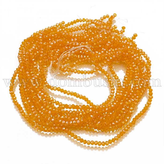 Намистини Гальваніка Скло АВ-Колір, Грані, Рондель, Колір: Оранжевий, 4х3мм, Отвір 0.4мм, близько 125шт/40см/нитка, (УТ100026111)
