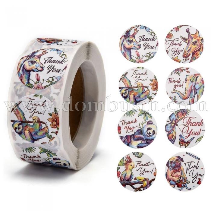 Наклейки, Стикеры, Этикетки на Подарочные Бирки, из Крафт-бумаги, Цвет: Разноцветный, Размер: 25мм, 500шт/рулон, (УТ100026463)