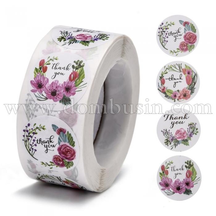 Наклейки, Стикеры, Этикетки на Подарочные Бирки, из Крафт-бумаги, Цвет: Разноцветный, Размер: 25мм, 500шт/рулон, (УТ100026468)