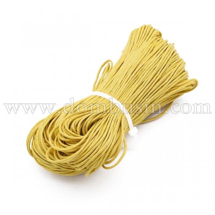 Шнур Вощеный Хлопковый для плетения, Макраме и бижутерии, Желтый, 1.5мм, около 60-65м/связка, (УТ000004055)