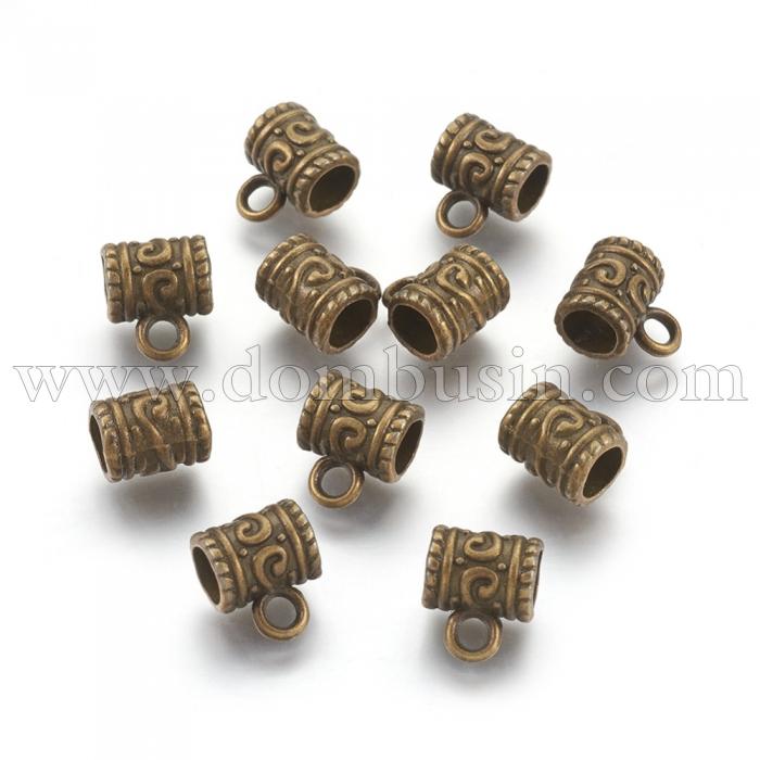 Бейл Трубка, Тибетский Стиль, Бижутерный сплав, Цвет: Бронза, Размер: 9х7мм, Отверстие 2.5мм и 4.6мм, (УТ100026719)