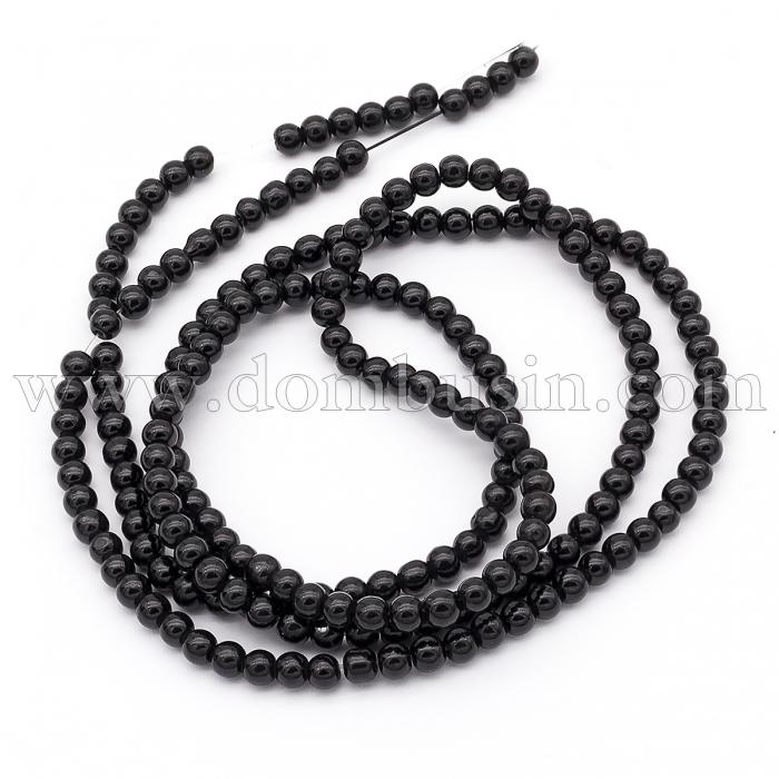 Жемчуг Бусины Стекло 3мм, Глянцевые, Круглые, Черный, 3мм, Отв-тие 1мм, около 185шт/55см/нить, (УТ100026909)
