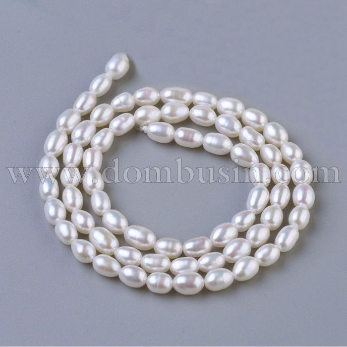 Перли Натуральний Прісноводний, Овал, Колір: Бежевий, 3-4мм, Отвір 0.8мм, близько 65шт/35см/нитка. (УТ100027149)