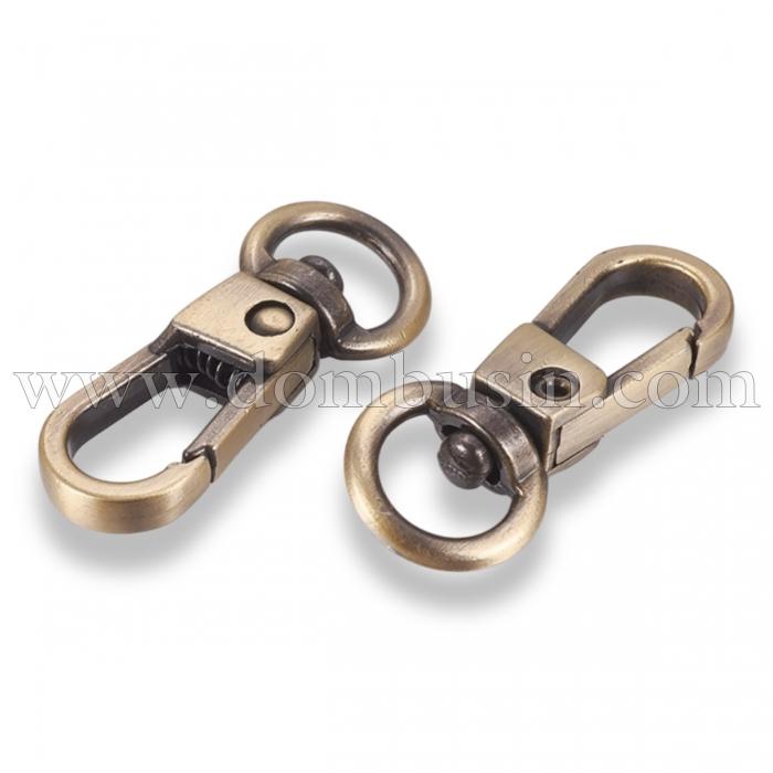 Застежка Поворотный Карабин-Лобстер, Сплав, Цвет: Бронза, Размер: 32х13х6мм, Отверстие 4.5х8мм, (УТ100027343)