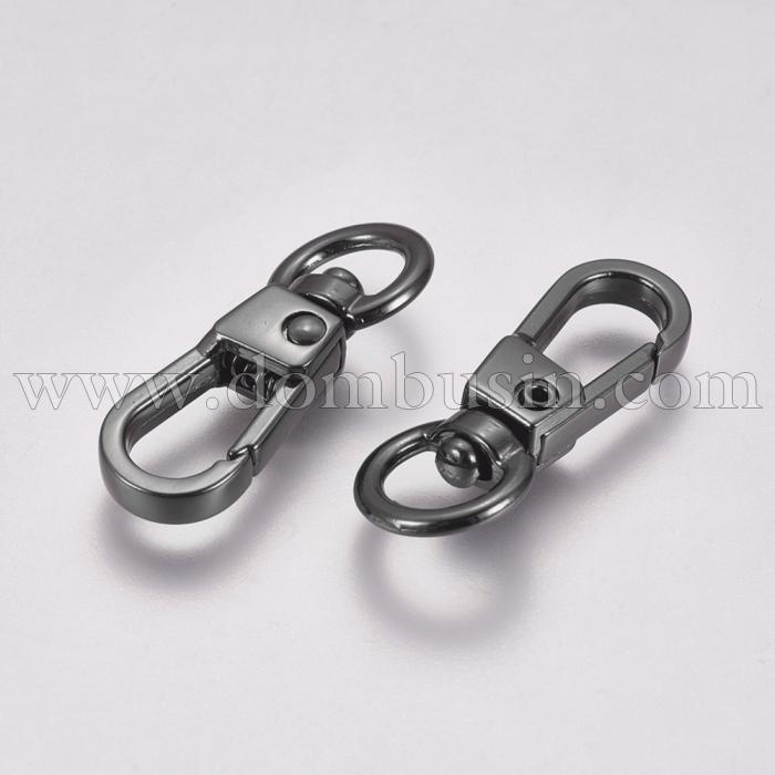 Застежка Поворотный Карабин-Лобстер, Сплав, Цвет: Оружейная Сталь, Размер: 32х13х6мм, Отверстие 4.5х8мм, (УТ100027344)