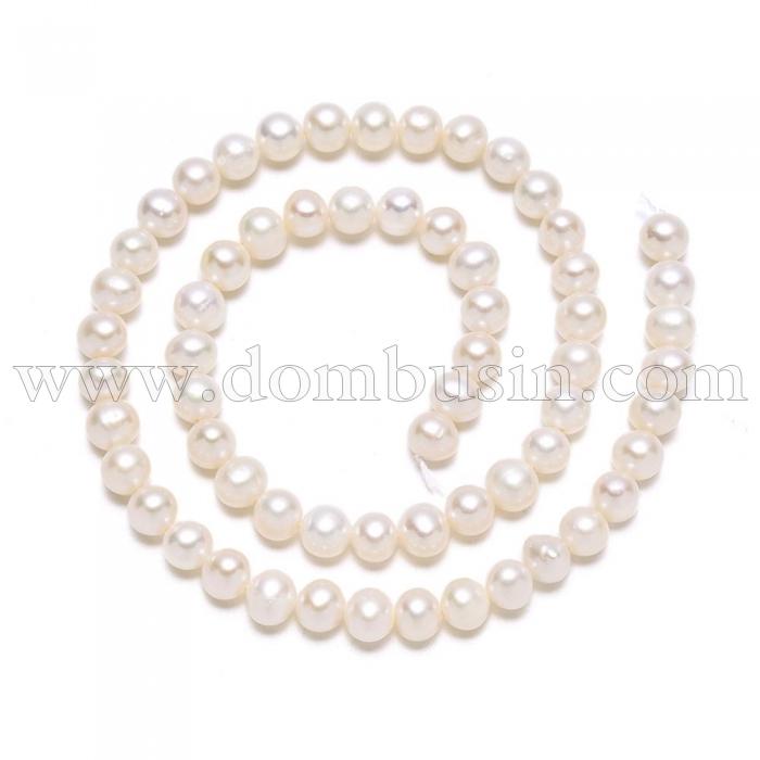 Жемчуг Натуральный Пресноводный Класс А, Круглый, Цвет: Белый, Размер: 6-7мм, Отв-тие 0.5мм, около 59шт/39см/нить. (УТ100027383)