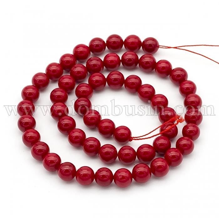 Жемчуг Shell Pearl, Класс А, Круглый, Цвет: Темно-красный, Размер: 6мм, Отв 1мм, около 60шт/39см/нить. (УТ100027392)