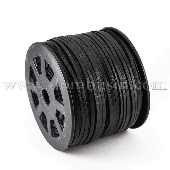 Шнур Замшевий, Імітація Шкіри, Колір: Чорний, Розмір: 3х1мм, близько 90м/котушка, (УТ100028068)